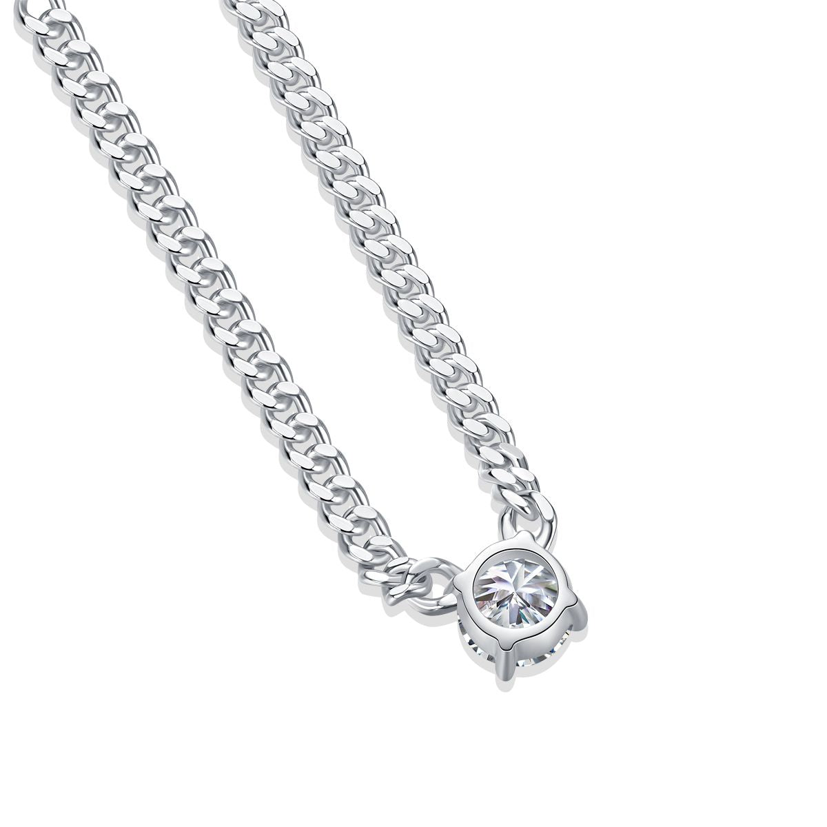 Ladies' Cuban Necklace - Set with 1-carat Moissan diamond S925 sterling silver jewelry and platinum-plated affordable diamond jewelry, fashionable and trendy jewelry necklace pendant