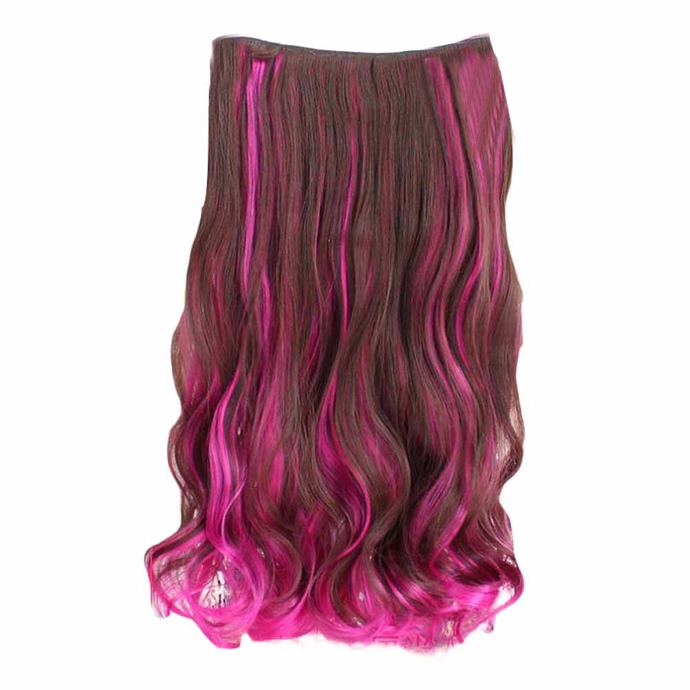 One-piece Two Tone Clip-on Hairpieces 5 Clips 20" - Brown/Rose Red