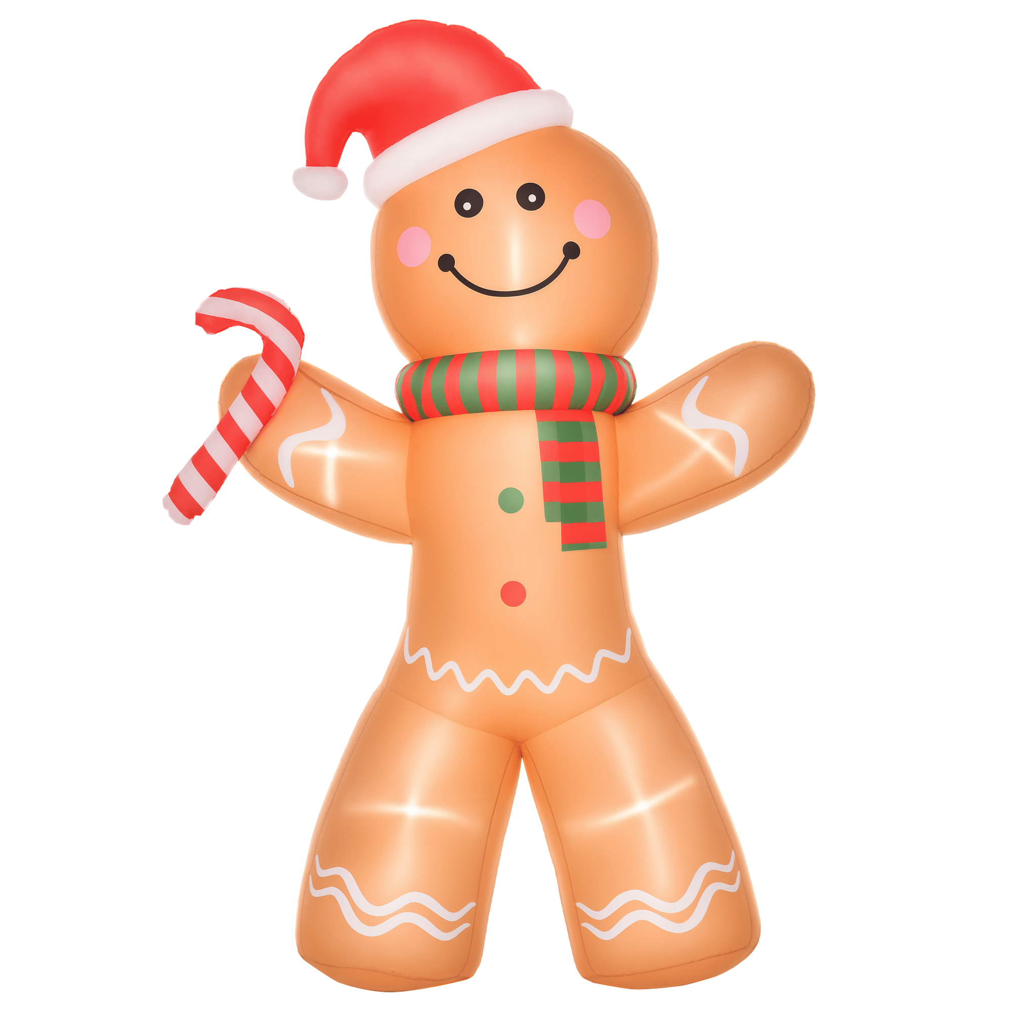 HOMCOM 8ft Christmas Inflatable Gingerbread Man with a Candy Cane, Outdoor Blow-Up Yard Decoration with LED Lights Display