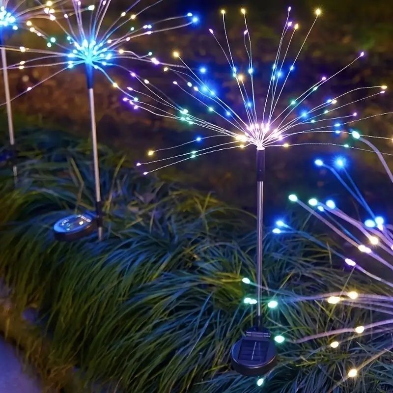120 LED Solar Fireworks Lights, Starburst Fairy Lights with 8 Lighting Modes, IP4X, Solar Powered Pathway Lights for Patio, Yard, Christmas Holiday Decor, Plastic & Copper Material, No Feather,