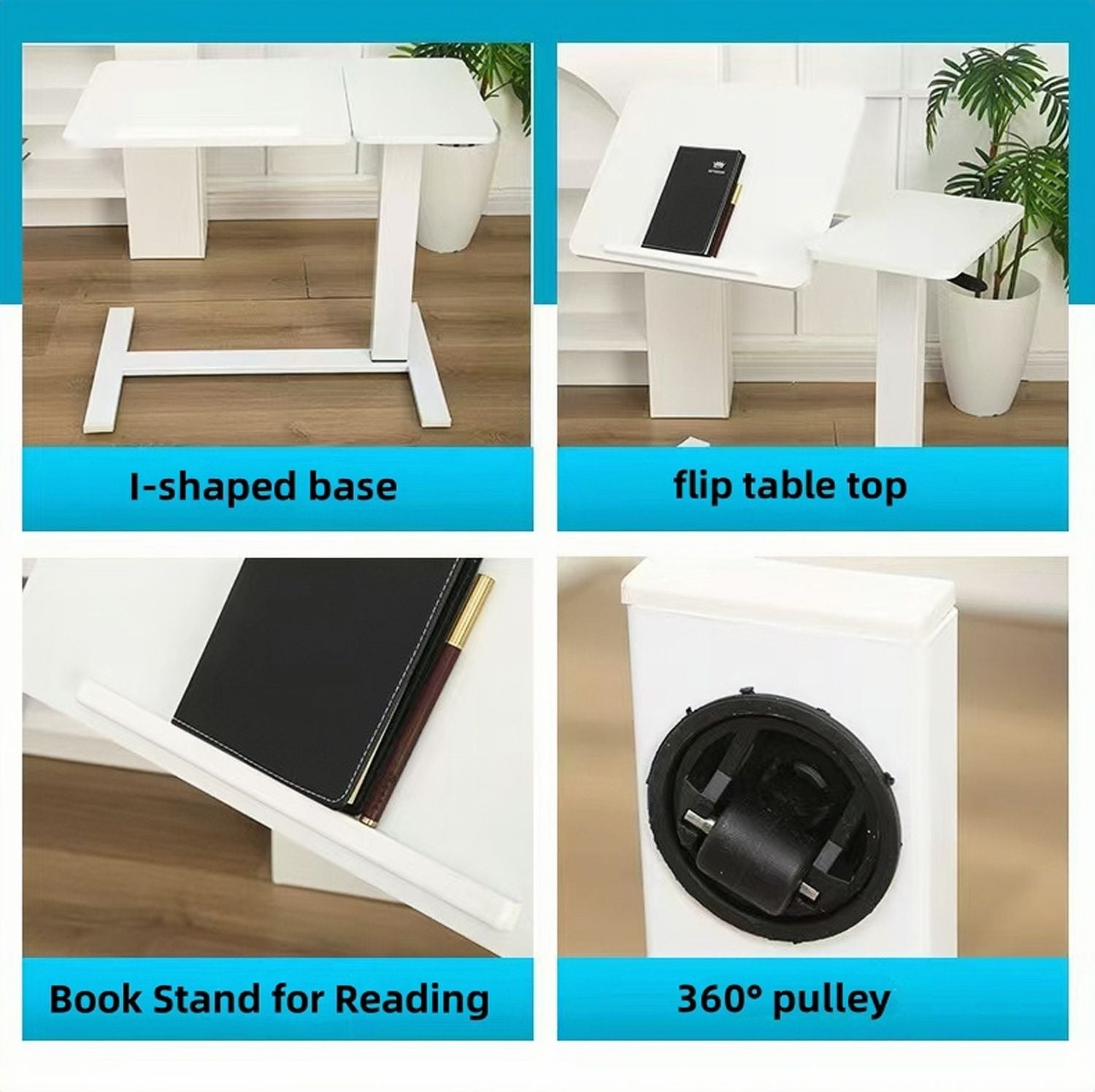 Overbed Bedside Desk Mobile Rolling Laptop Stand Tilting Overbed Table with Wheels Height Adjustable Tray Table for Laptop Bed Sofa Side Table ,Bedside Table(WHITE)