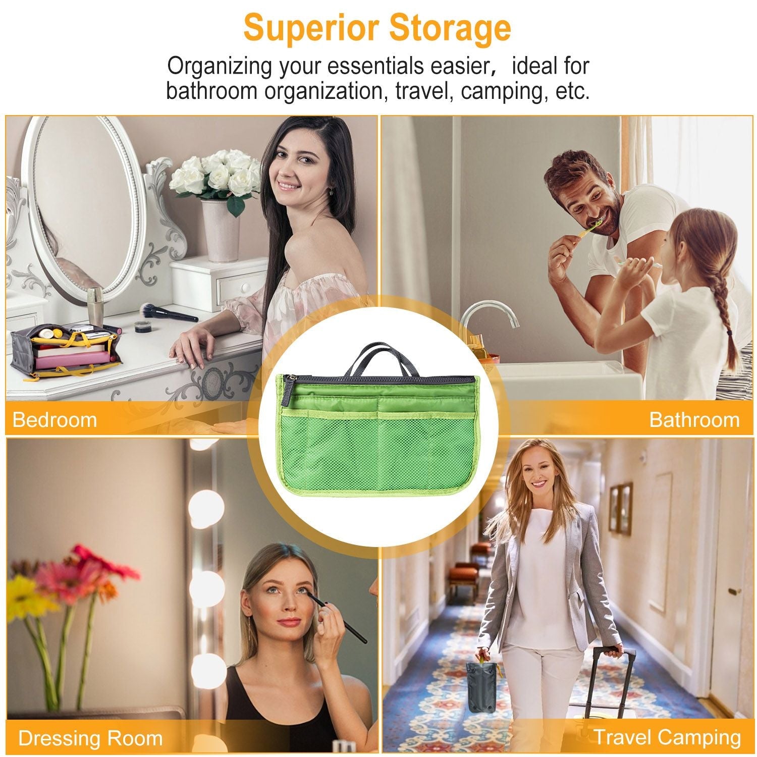 Women Lady Travel Insert Handbag Organiser Makeup Bags Toiletry Purse Liner w/Hand Strap