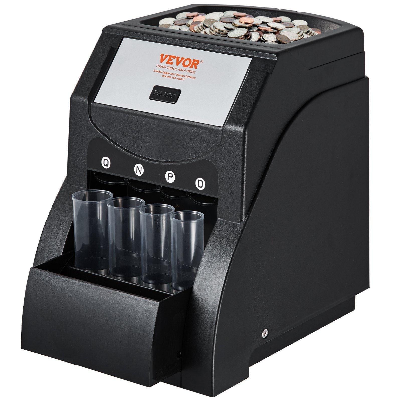 USD Coin Sorter, Coin Sorter Machine for USD Coin 1¢ 5¢ 10¢ 25¢, Sorts up to 230 Coins/min, Coin Sorter and Wrapper Machine Holds 200 Coins Included 4 Coin Tubes, Black