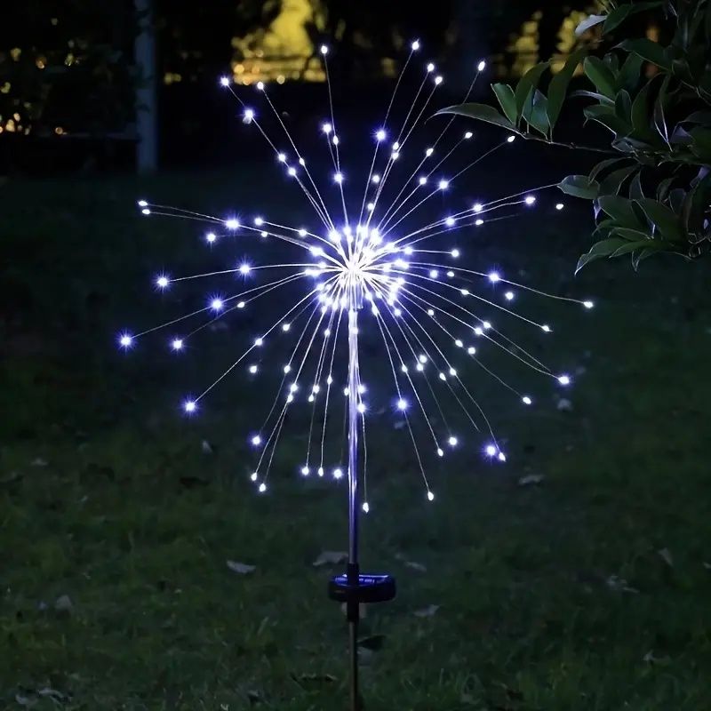 120 LED Solar Fireworks Lights, Starburst Fairy Lights with 8 Lighting Modes, IP4X, Solar Powered Pathway Lights for Patio, Yard, Christmas Holiday Decor, Plastic & Copper Material, No Feather,
