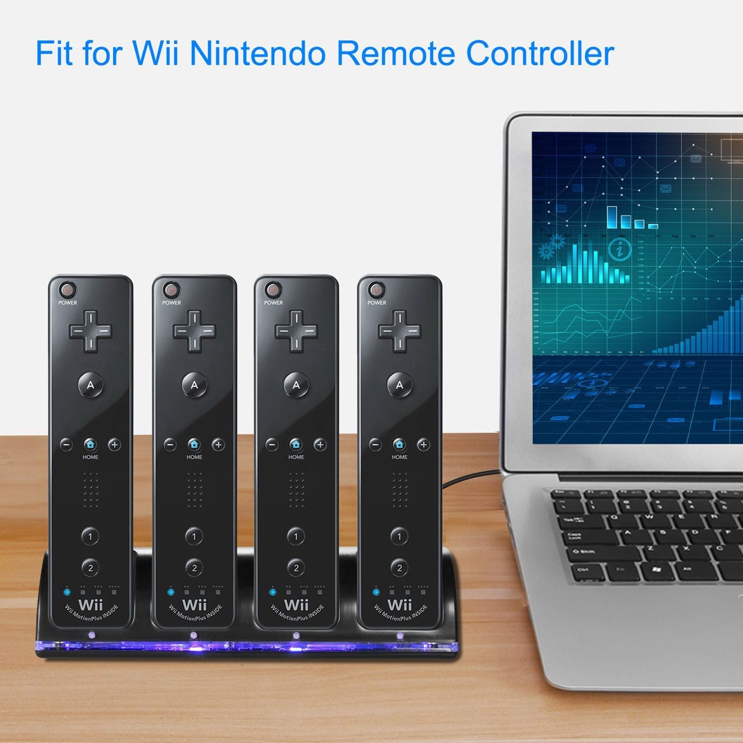 4 Remotes Charging Dock Game Controller Charger 2800mAh Rechargeable Battery Charging Stations w/ LED Indicator for Wii Nintendo