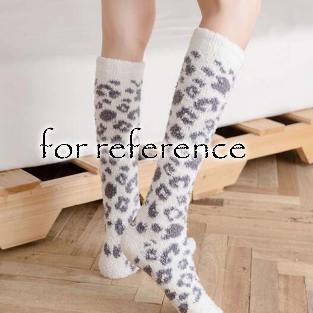 3 Pairs Leopard Print Coral Fleece Socks Women's Calf Socks Furry Winter Sleep Stockings,Black Grey White