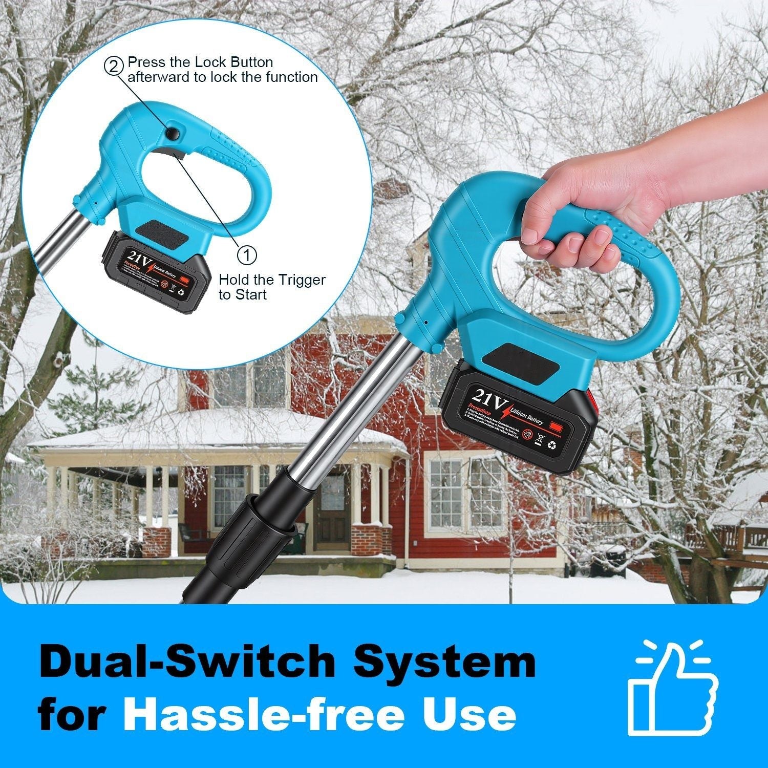 7.17lbs Lightweight Cordless Snow Shovel, 800W High Power Foldable Snow Thrower with Safety Goggles & Gloves for Winter Driveway Patio Cleaning