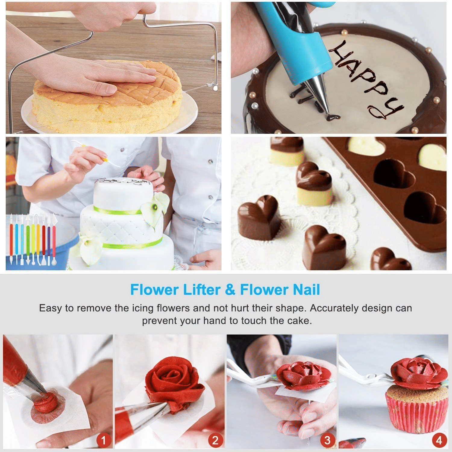 Deluxe Cake Decorating Set - Unleash your pastry potential, premium rotating cake turntable, wide range of 48 decorating nozzles, 3-pack springform cake pan, total of 390 accessories
