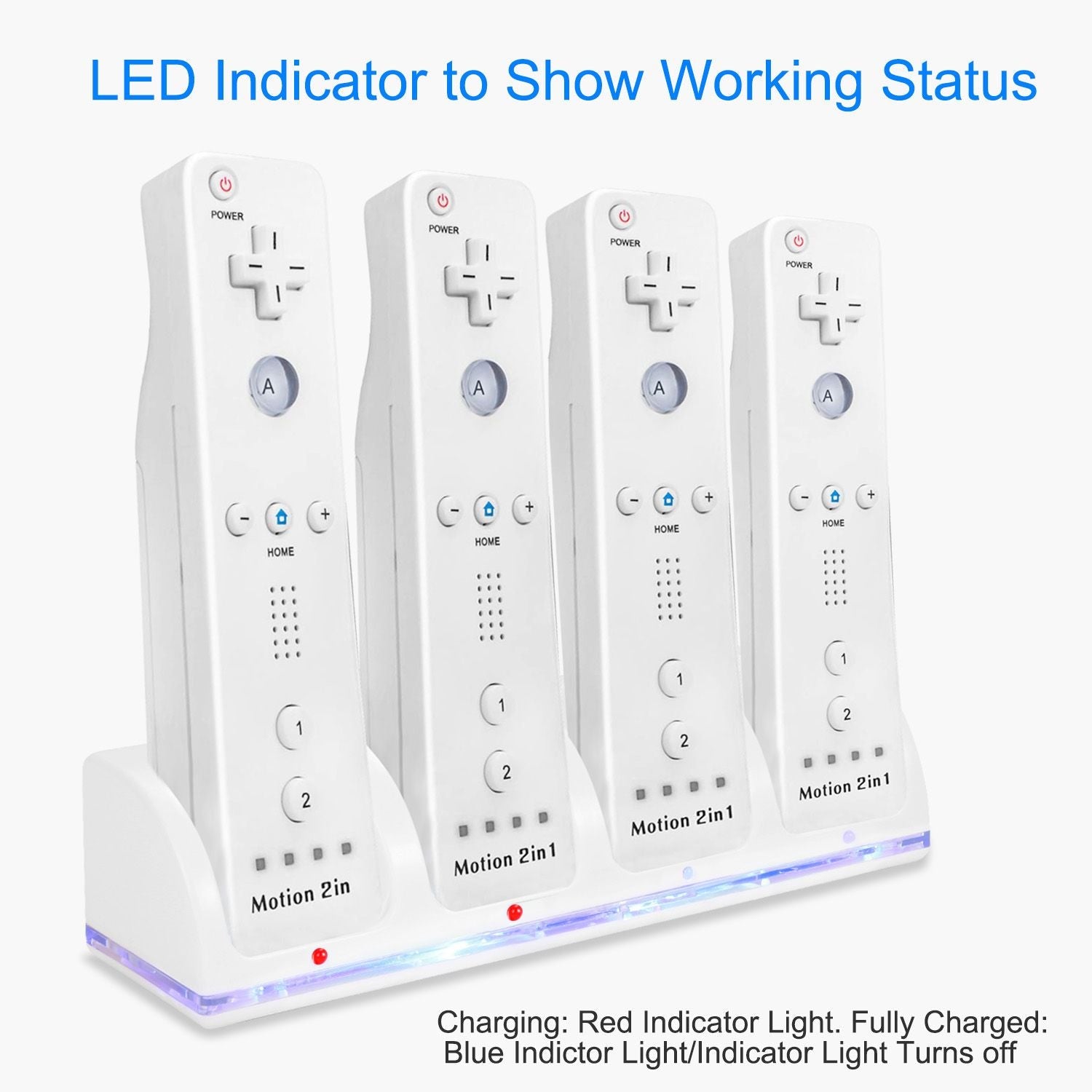 4 Remotes Charging Dock Game Controller Charger 2800mAh Rechargeable Battery Charging Stations w/ LED Indicator for Wii Nintendo