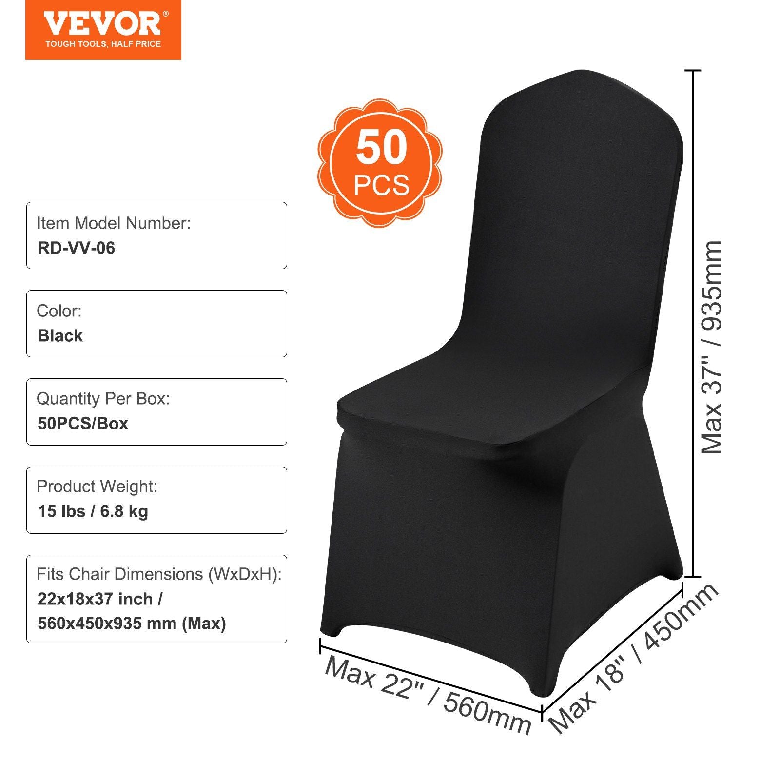 Stretch Spandex Folding Chair Covers, Universal Fitted Chair Cover, Removable Washable Protective Slipcovers, for Wedding, Holiday, Banquet, Party, Celebration, Dining (50PCS Black)