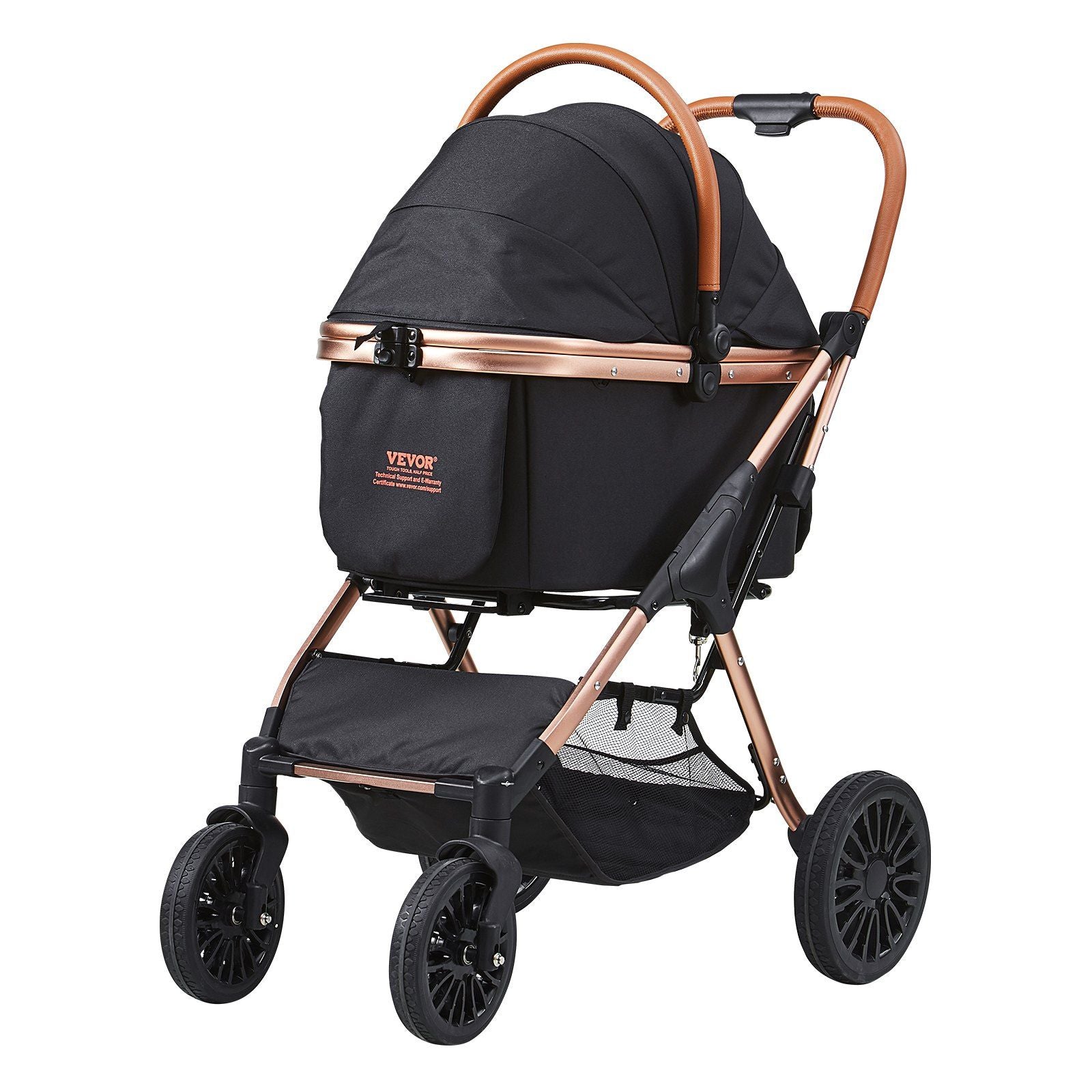 Pet Stroller - 4 Wheels Dog Stroller Rotate with Brakes, 66 lbs Weight Capacity, Puppy Stroller with Detachable Carrier, Storage Basket and Pet Pad, for Small to Medium Sized Dogs, Black
