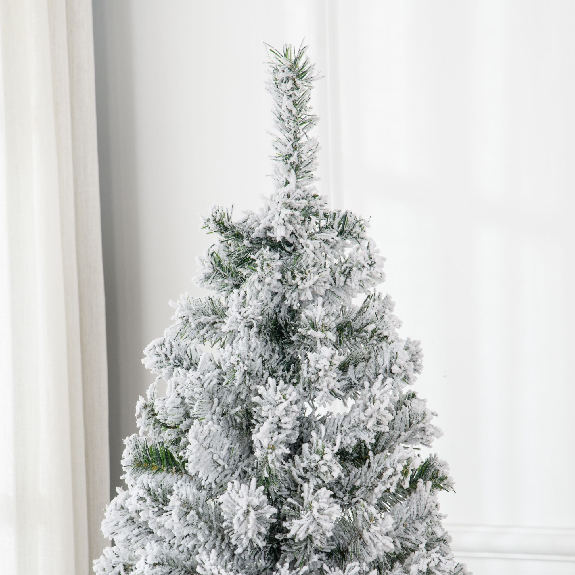 HOMCOM 6' Prelit Artificial Flocked Christmas Trees, with Snow Frosted Branches, Warm White LED Lights, Auto Open