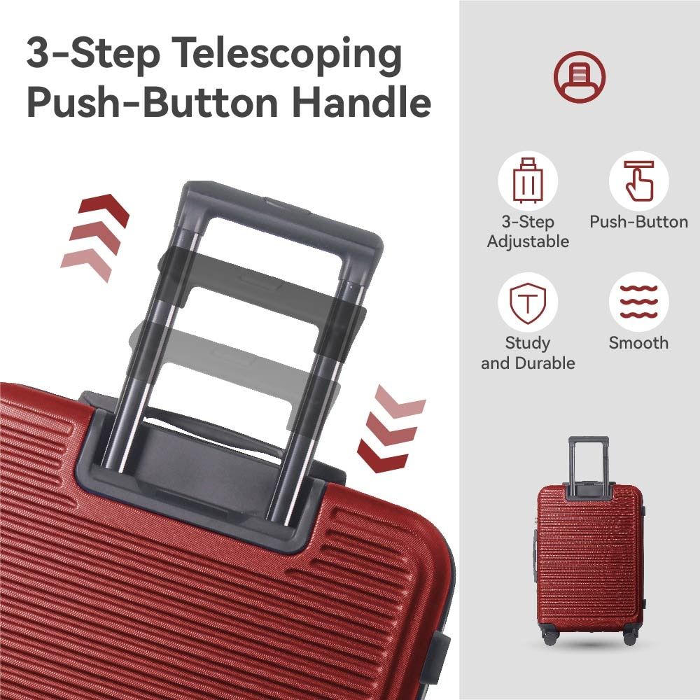 Luggage Sets ABS Hardshell 3pcs Luggage, Lightweight Durable Suitcase sets Spinner Wheels Suitcase with TSA Lock 20''24''28'' Available(WINE RED)
