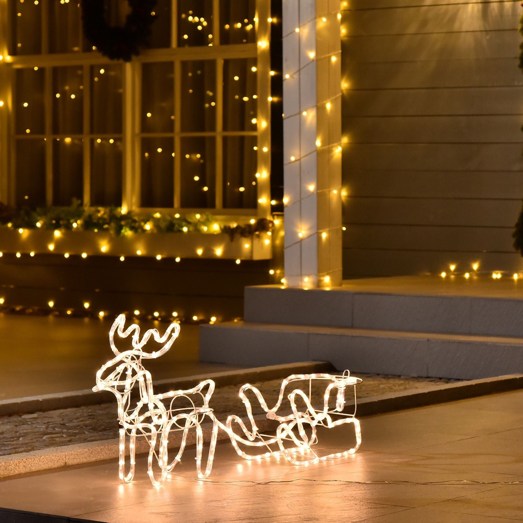 Outsunny LED Christmas Reindeer and Sleigh Decoration 35 Warm White Lights Steel Frame for Yard Indoor Outdoor