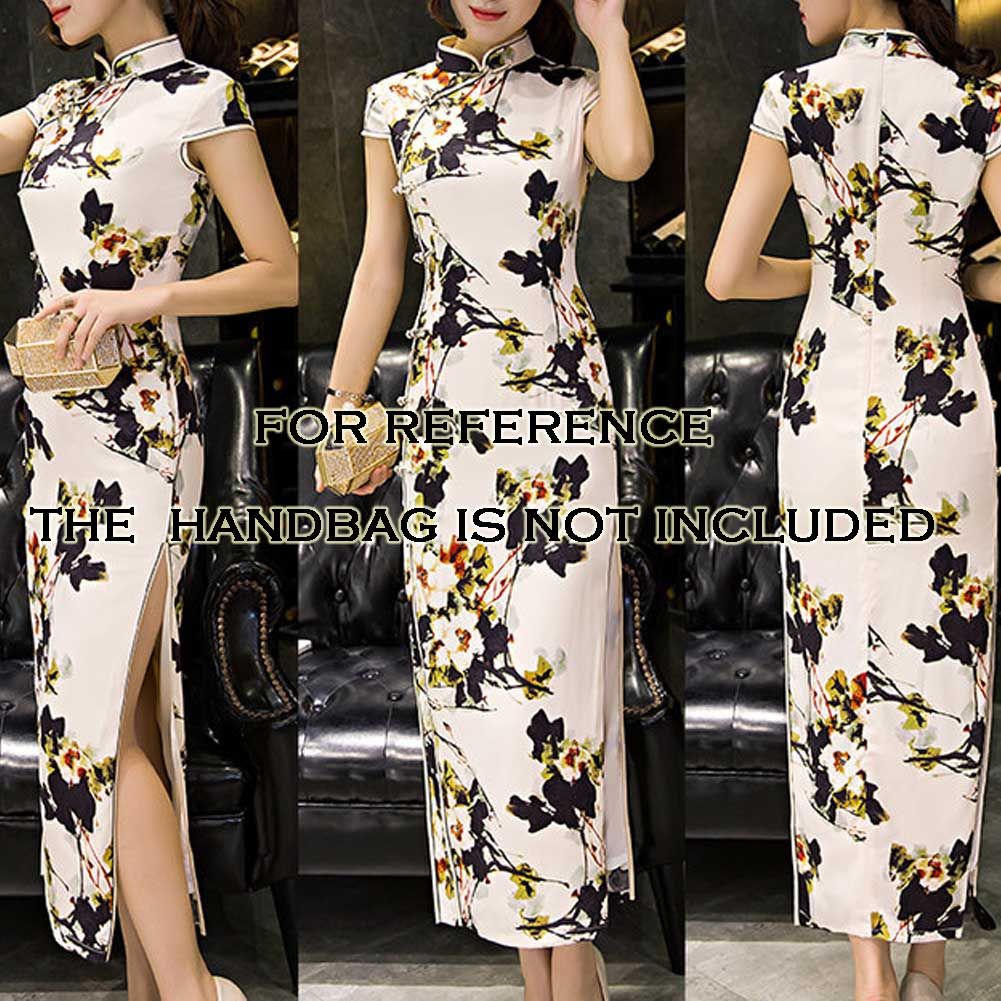 Elegant Chinese Cheongsam Cocktail Dress Bodycon Long Dress Side Slits Dress