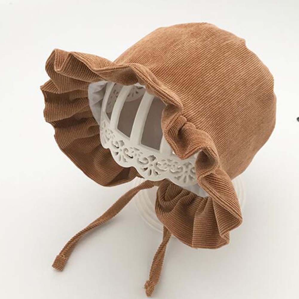 Khaki Baby Fall Winter Hat Corduroy Ruffle Top Hat Girls Boys Bucket Hat Drawstring Sun Hat,7-18 Months