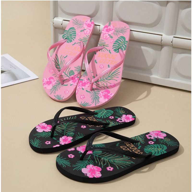 Lovely Flip Flop Tropical Leaves Hibiscus Leisure Beach Slippers for Women Plant Durable Flat Shoes Design Custom Fashion 2025