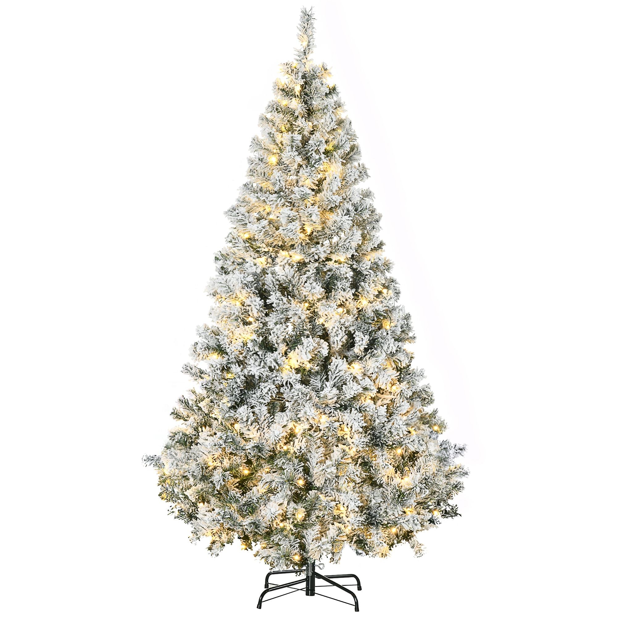 HOMCOM 6' Prelit Artificial Flocked Christmas Trees, with Snow Frosted Branches, Warm White LED Lights, Auto Open