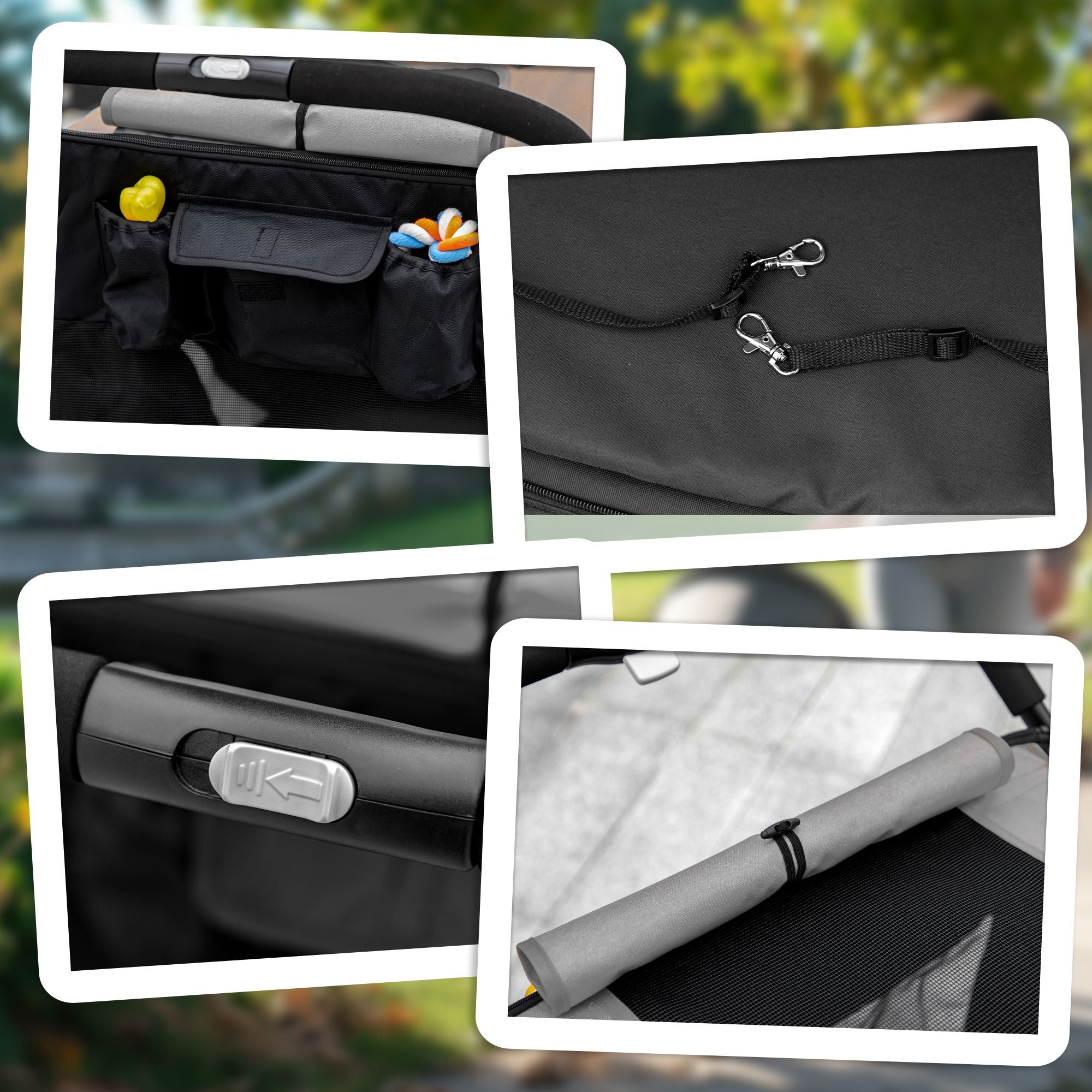 Pet Stroller Dog Cat Carriage One Click Fold with Universal Front Wheels Shock Absorber Brakes Storage Bags Mesh Window