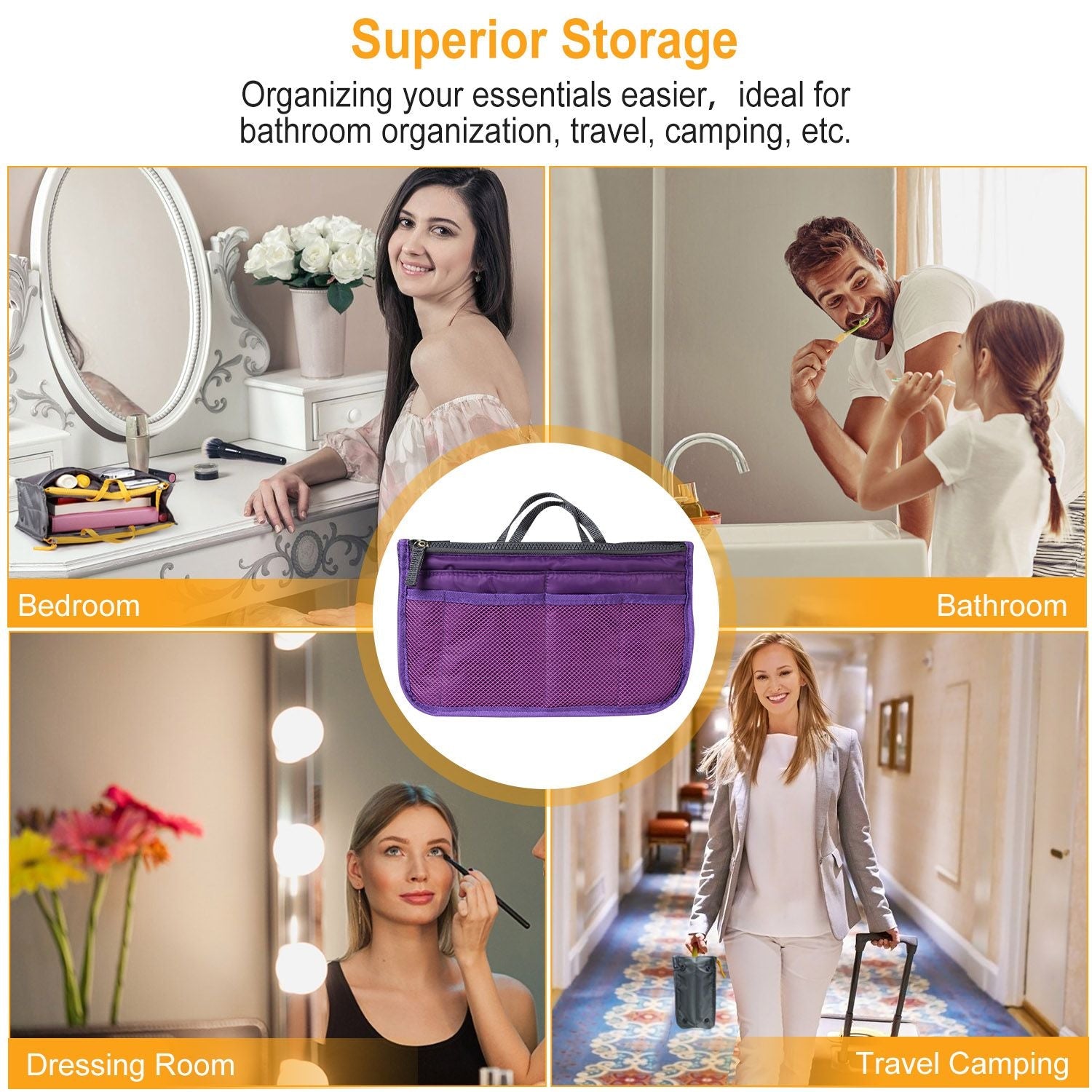 Women Lady Travel Insert Handbag Organiser Makeup Bags Toiletry Purse Liner w/Hand Strap