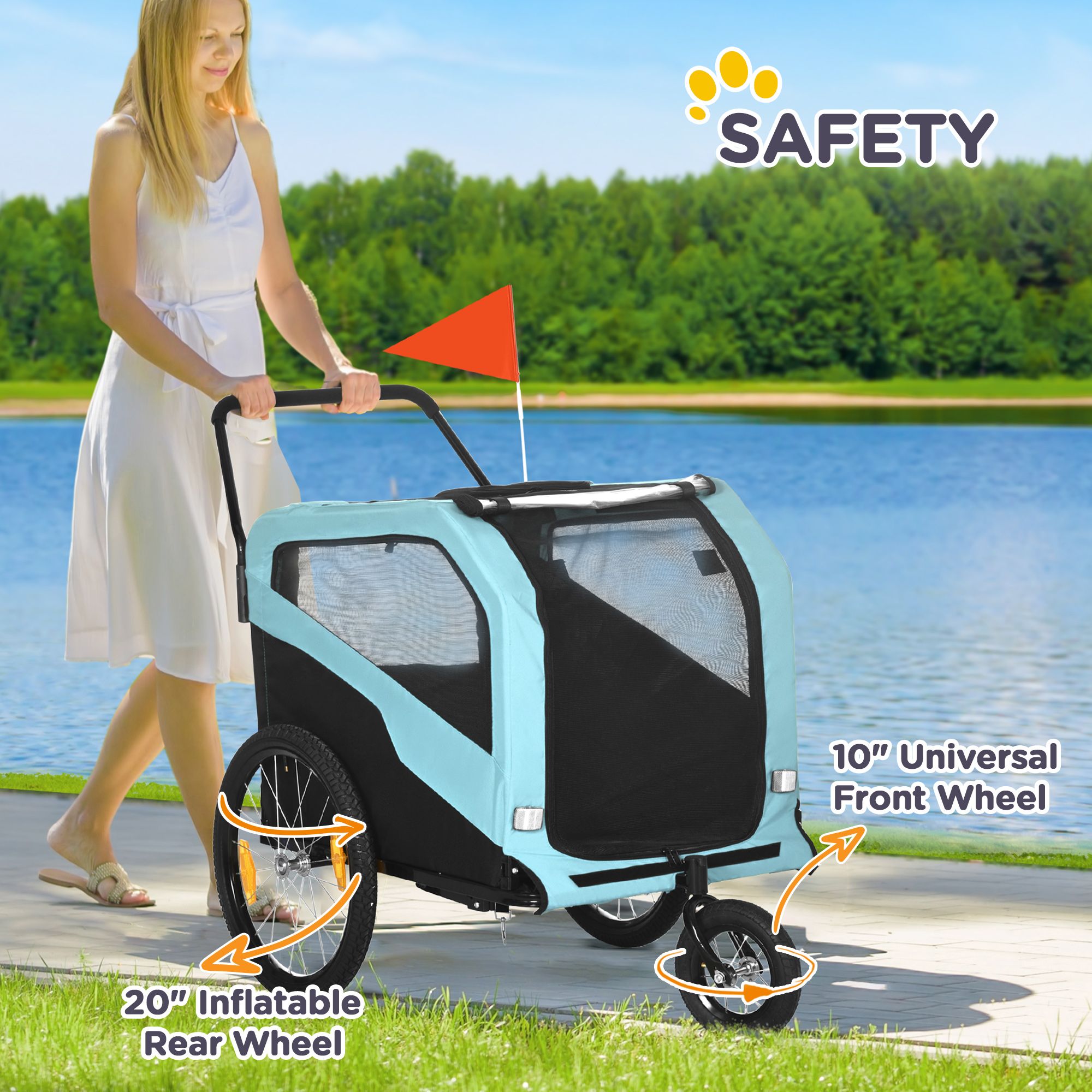 Pet Stroller - 2-in-1 Large Dog Bike Trailer & Stroller Combo with Safety Hitch Quick-release Wheels Foot Support Pet Bicycle Cart