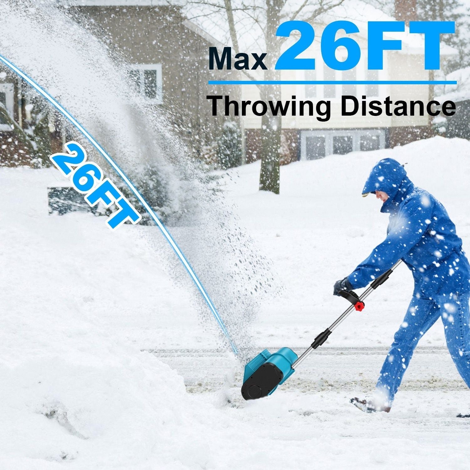 7.17lbs Lightweight Cordless Snow Shovel, 800W High Power Foldable Snow Thrower with Safety Goggles & Gloves for Winter Driveway Patio Cleaning