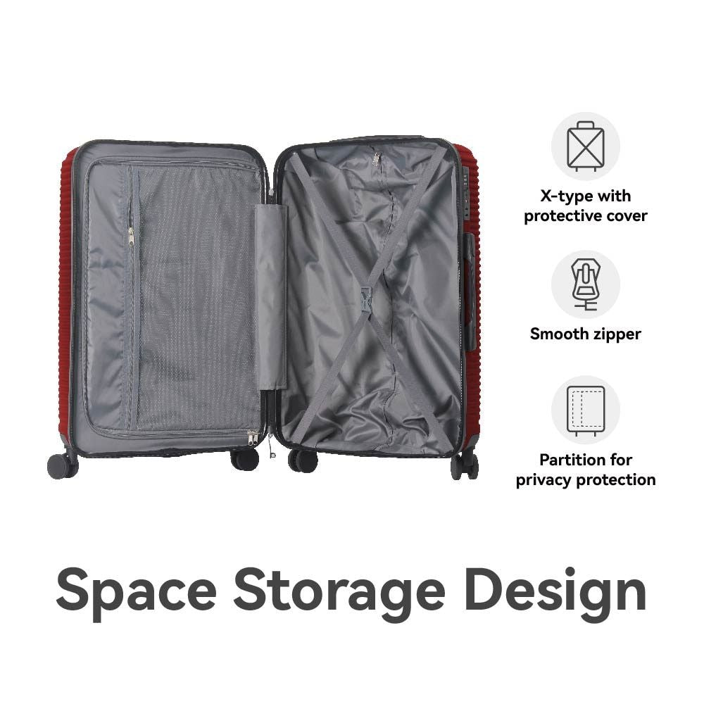 Luggage Sets ABS Hardshell 3pcs Luggage, Lightweight Durable Suitcase sets Spinner Wheels Suitcase with TSA Lock 20''24''28'' Available(WINE RED)