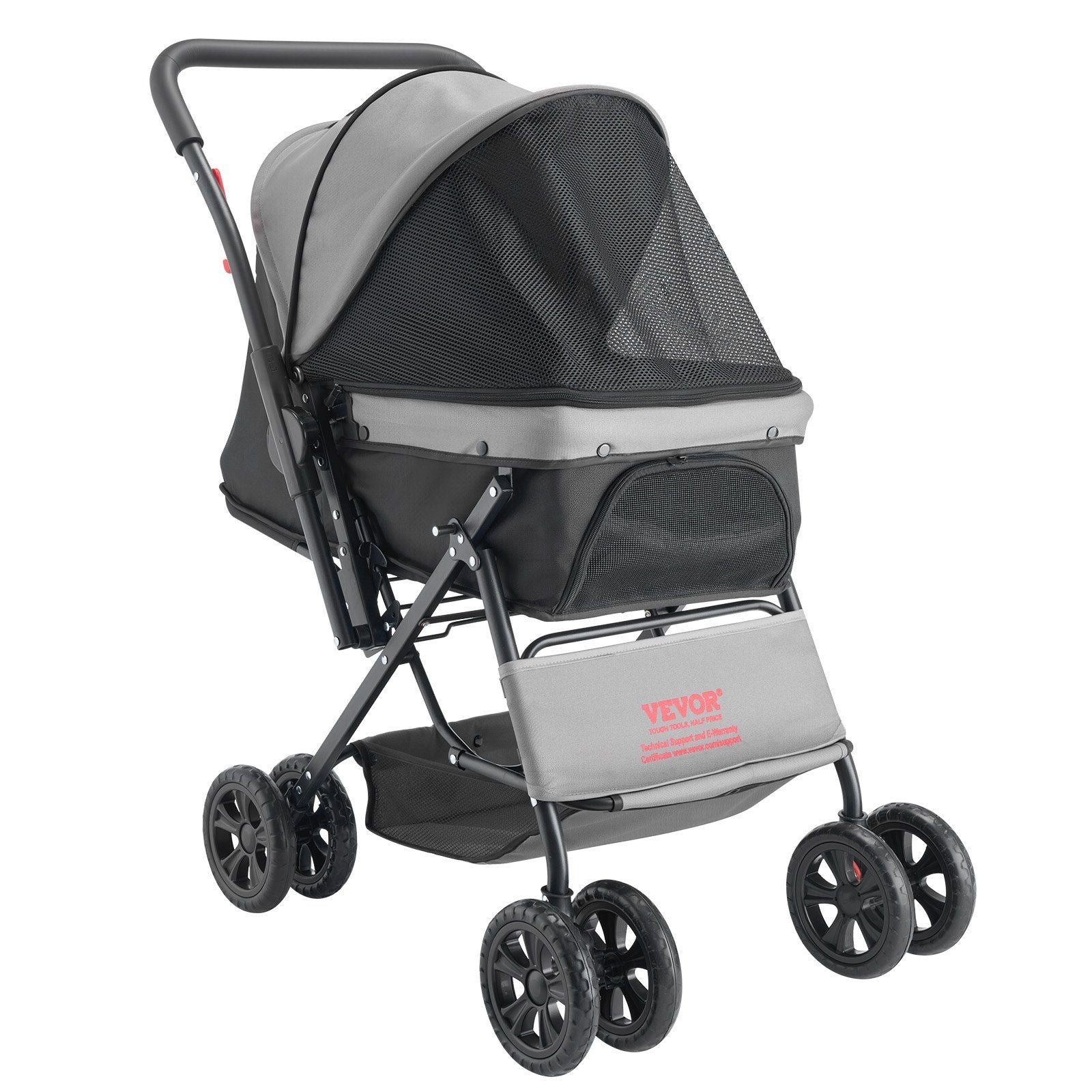 Pet Stroller Foldable 4 Wheels Travel Dog Stroller Reversible Handle up to 44lbs