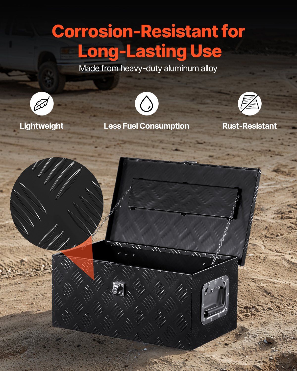 20"x12"x9.5" Heavy Duty Aluminum Truck Bed Tool Box for Pickup RV Black