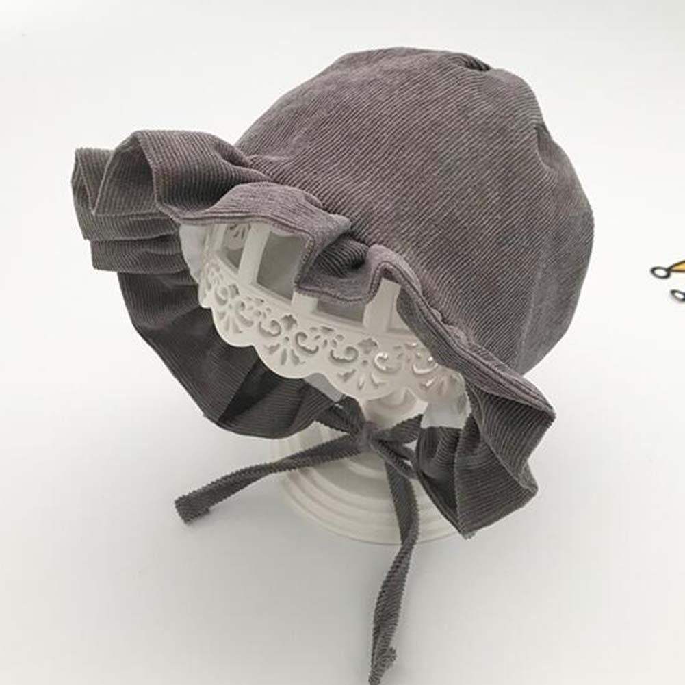 Dark Grey Baby Fall Winter Hat Corduroy Ruffle Top Hat Girls Boys Bucket Hat Drawstring Sun Hat,7-18 Months