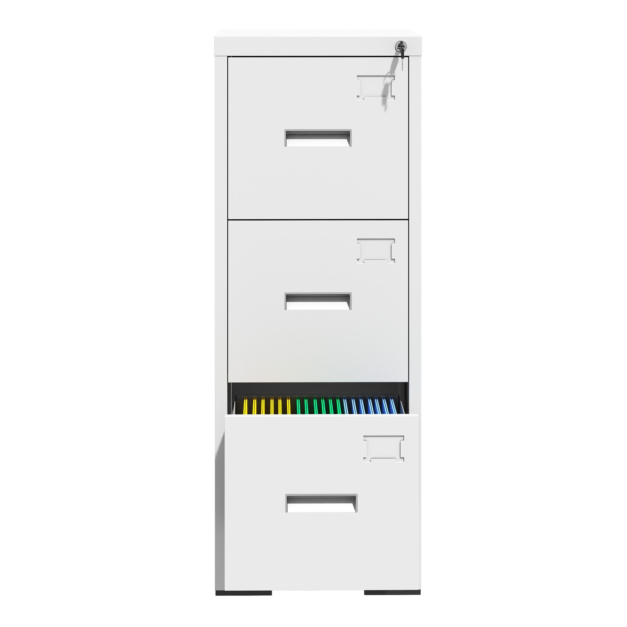 3 Drawer Metal Vertical File Cabinet with Lock and Card Slot Office Home Vertical File Cabinet for A4 Legal/Letter Size Narrow File Cabinet Locked,Assembly Required (White)