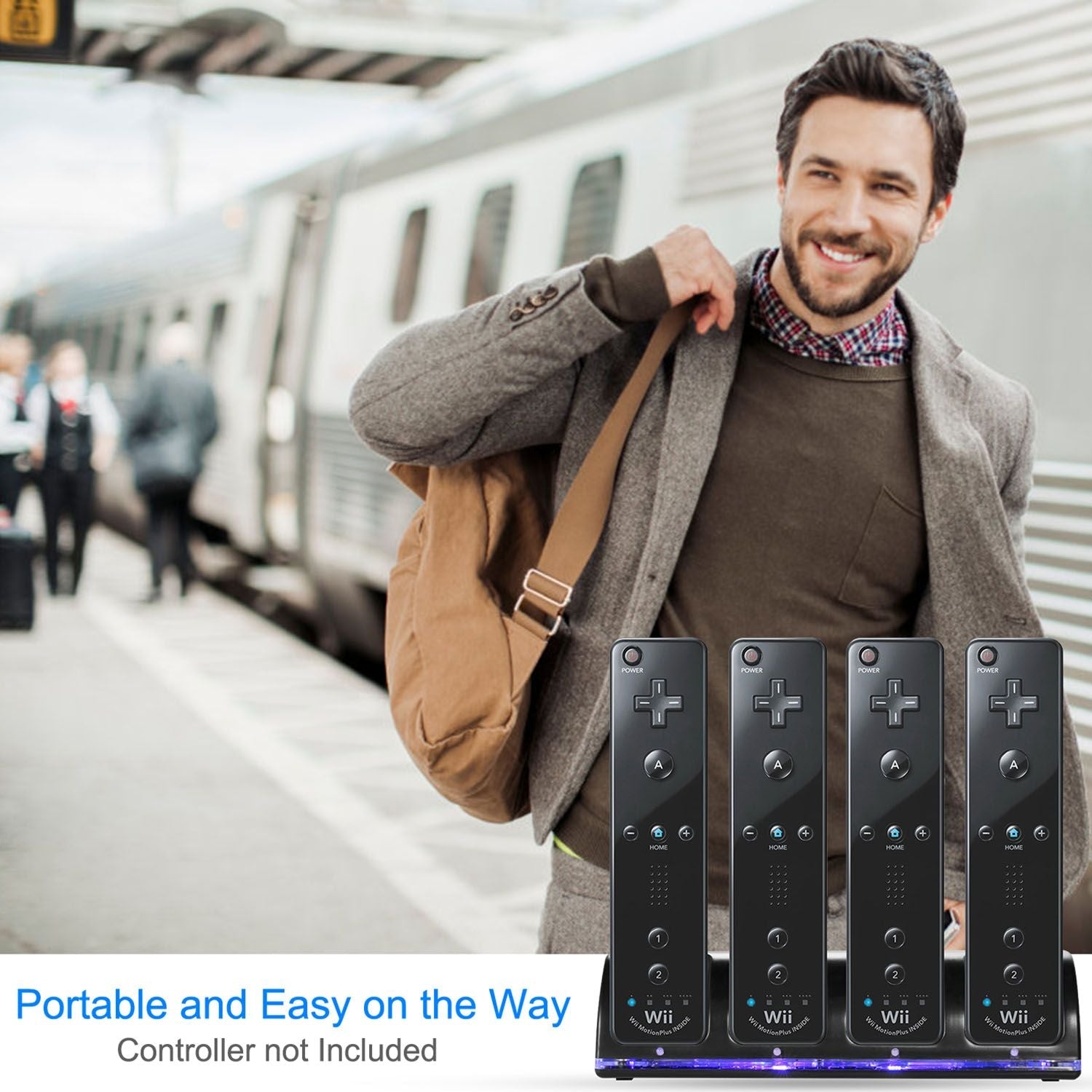 4 Remotes Charging Dock Game Controller Charger 2800mAh Rechargeable Battery Charging Stations w/ LED Indicator for Wii Nintendo