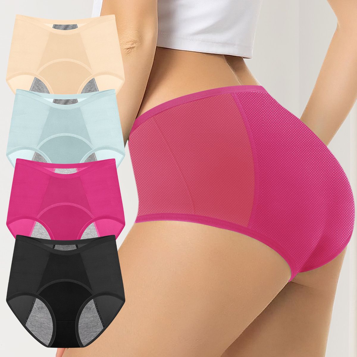 4 Pack Sets Waterproof Ladies Panti Knickers Breathable Reusable Period Panties for Women's