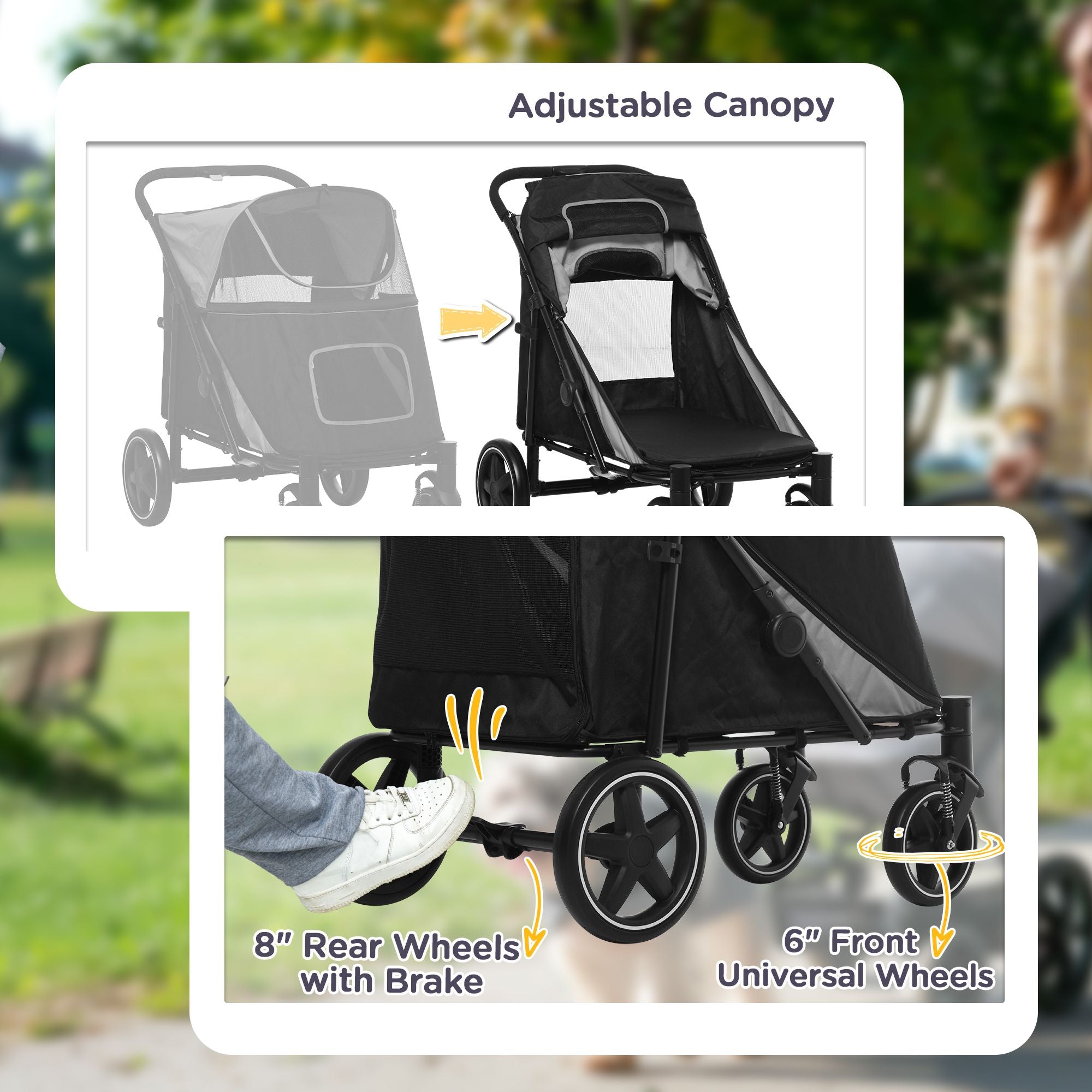 PawHut Pet Stroller Dog Cat Carriage One Click Fold with Universal Front Wheels Shock Absorber Brakes Storage Bags Mesh Window
