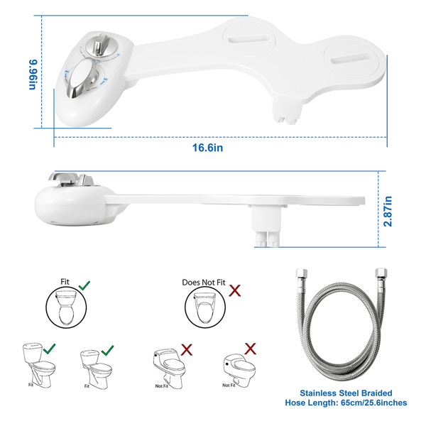 2-Mode Bidet for Toilet, Bidet Wash & Gentle Female Wash Nozzles (Ideal for Pregnant Women), Self-Cleaning Retractable Nozzle, Easy Installation on Standard 2-Piece Toilets