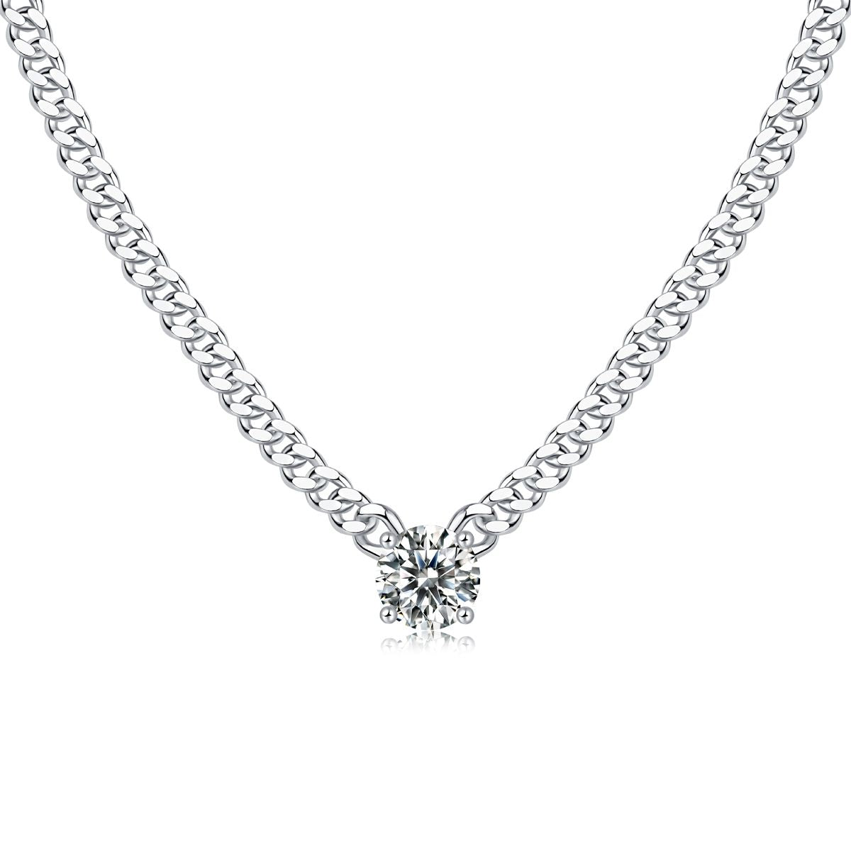 Ladies' Cuban Necklace - Set with 1-carat Moissan diamond S925 sterling silver jewelry and platinum-plated affordable diamond jewelry, fashionable and trendy jewelry necklace pendant
