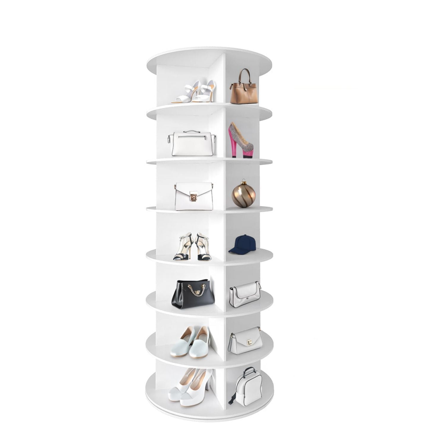 7 Tier Rotating Shoe Rack Tower, Spinning Shoe Display, 360 Shoe Rack Storage Round Carousel, Vertical Handbag Rotate Shoes Closet Organization, Christmas Gift (WHITE)