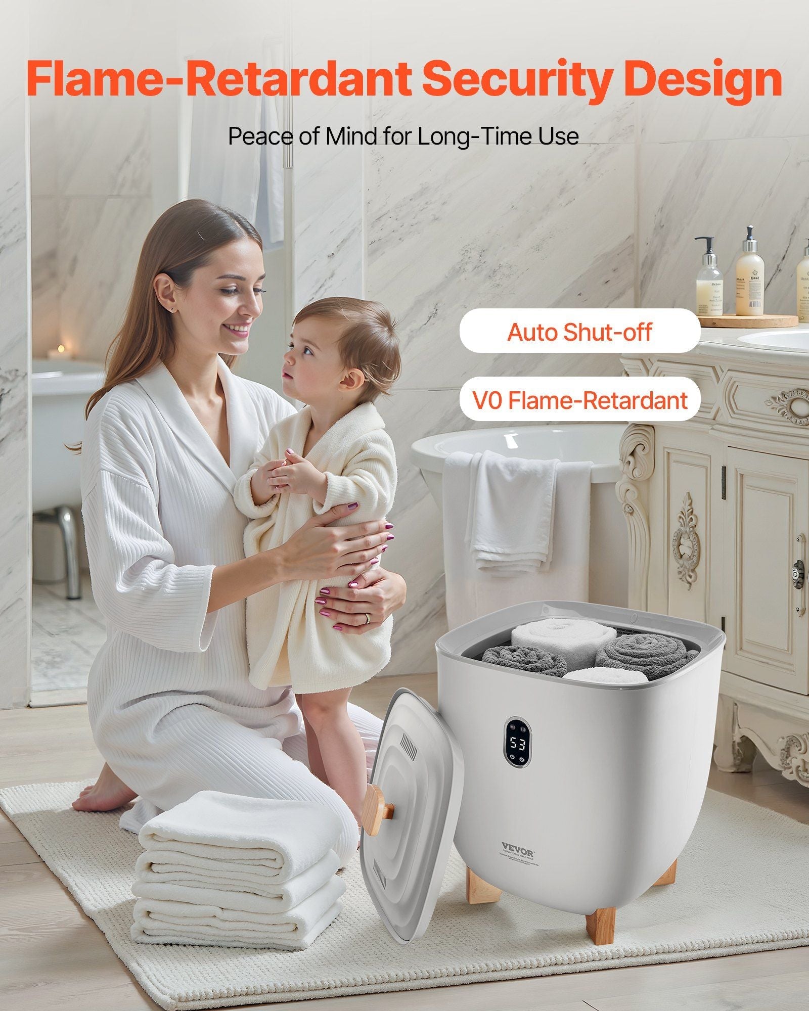 VEVOR Towel Warmer Bucket, 25L Heated Towel Warmer with LED Display, Large Blanket Warmers for Bathroom, 20/40/60/90 Mins Timer and Temperature Setting, for SPA, Home, Countertop, Floor, Gray