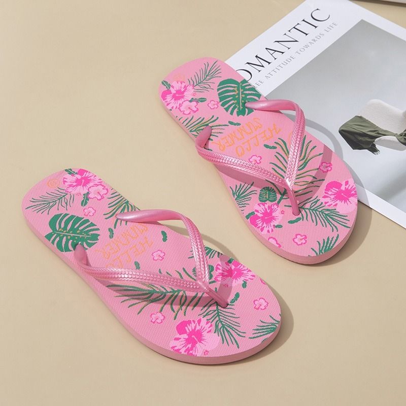 Lovely Flip Flop Tropical Leaves Hibiscus Leisure Beach Slippers for Women Plant Durable Flat Shoes Design Custom Fashion 2025