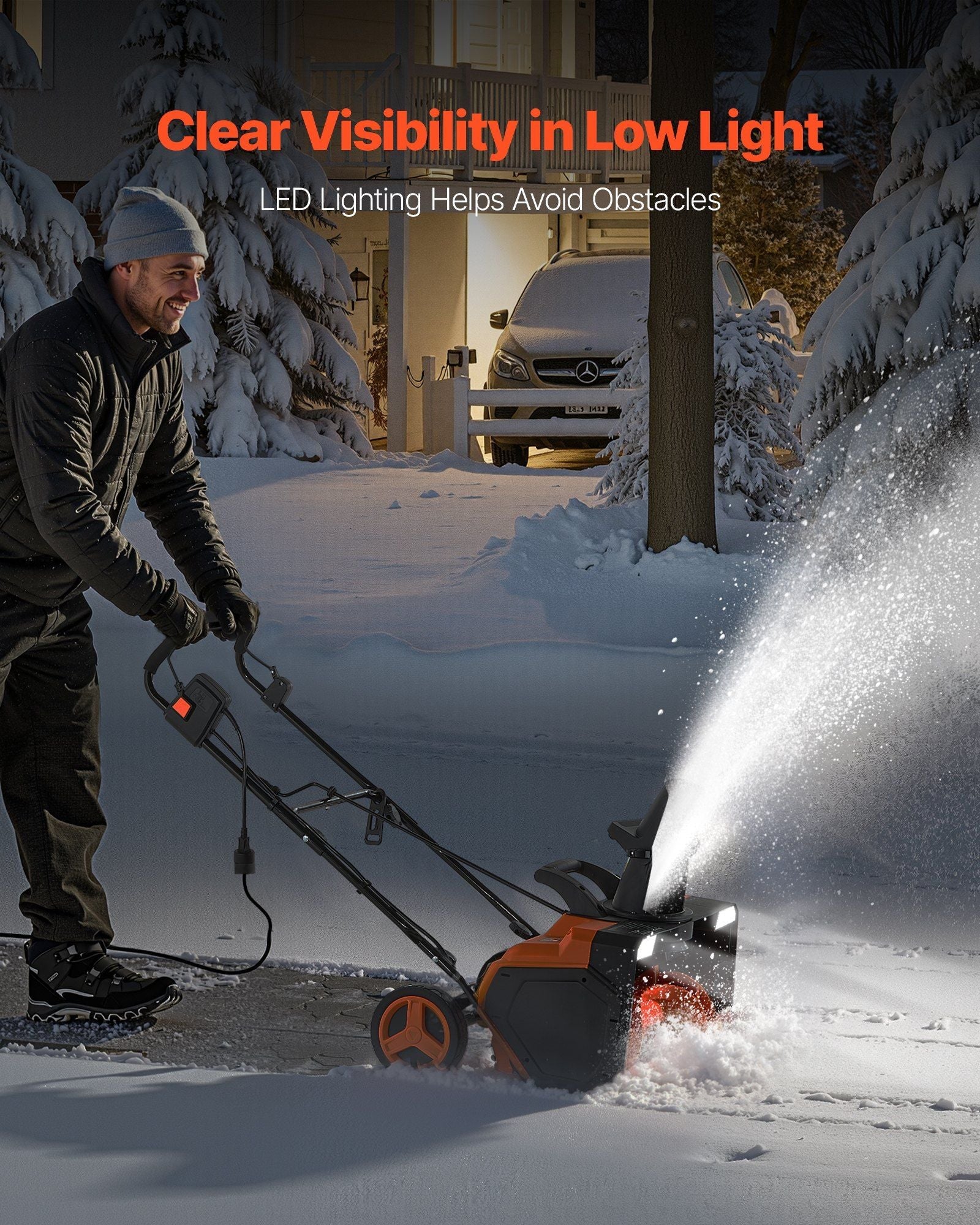 Electric Snow Blower, 23 inch 15A Corded Snow Thrower with Dual LED Headlights & 180° Rotating Chute, 25FT Throwing Distance, 12" Depth Clearing, Walk-Behind Snowblower for Driveway Sidewalk