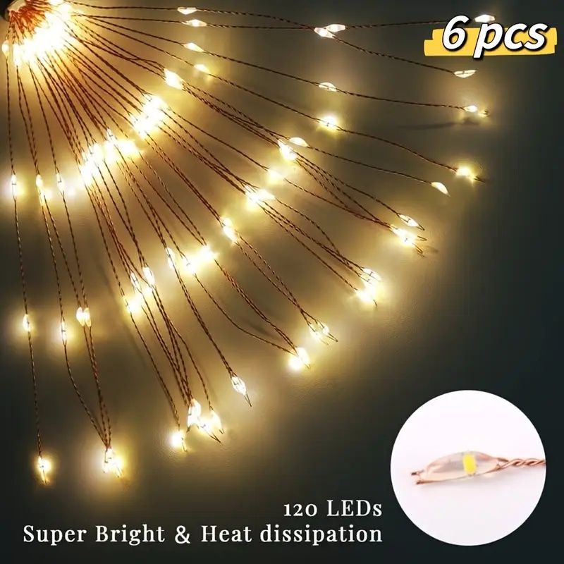 120 LED Solar Fireworks Lights, Starburst Fairy Lights with 8 Lighting Modes, IP4X, Solar Powered Pathway Lights for Patio, Yard, Christmas Holiday Decor, Plastic & Copper Material, No Feather,