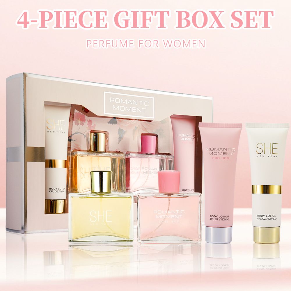 Women's Perfume & Body Lotion 4-Piece Gift Set | 2 Long-Lasting Fragrances, 3.4 oz Eau de Parfum & 4.1 oz Lotion | Ideal for Holidays, Dating, Daily Use & Parties