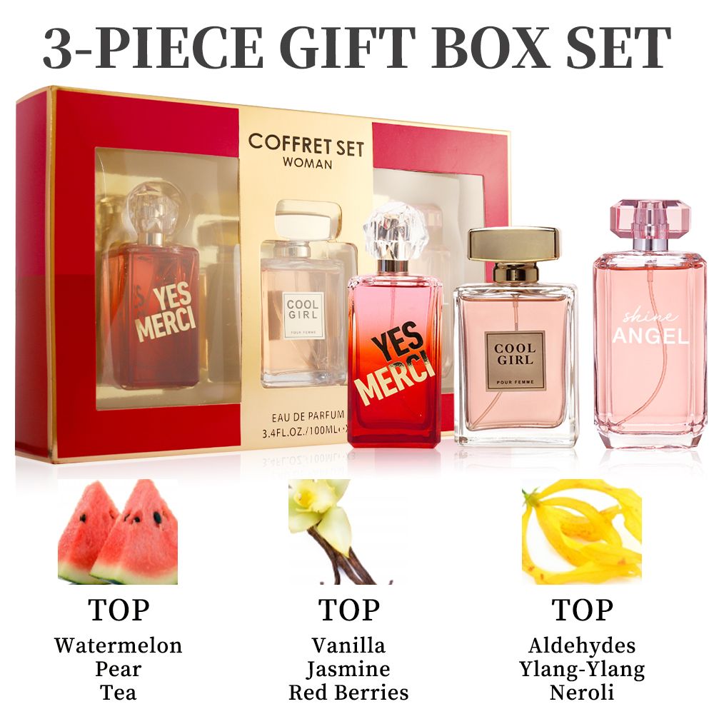 3-Piece Set, Women's Eau De Parfuma Spray Gift Box, Long Lasting Fragrance, 3 Different Flavor, Perfect for Holiday Gifts, Dating, Daily Life, Parties, 3.4fl.oz/bottle