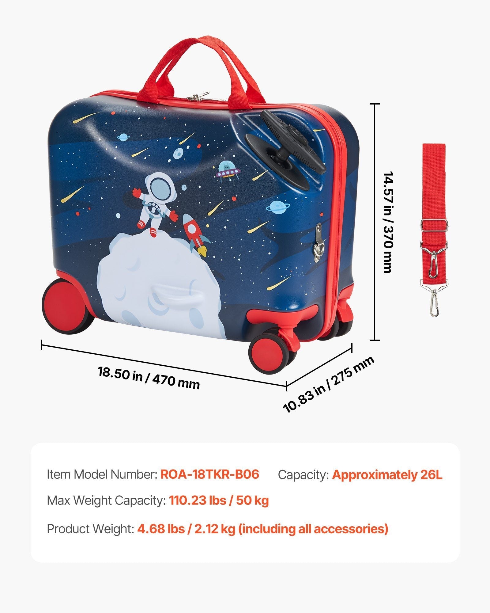 Ride-on Luggage 18-inch Lightweight Kids Scooter Suitcase with Wheels
