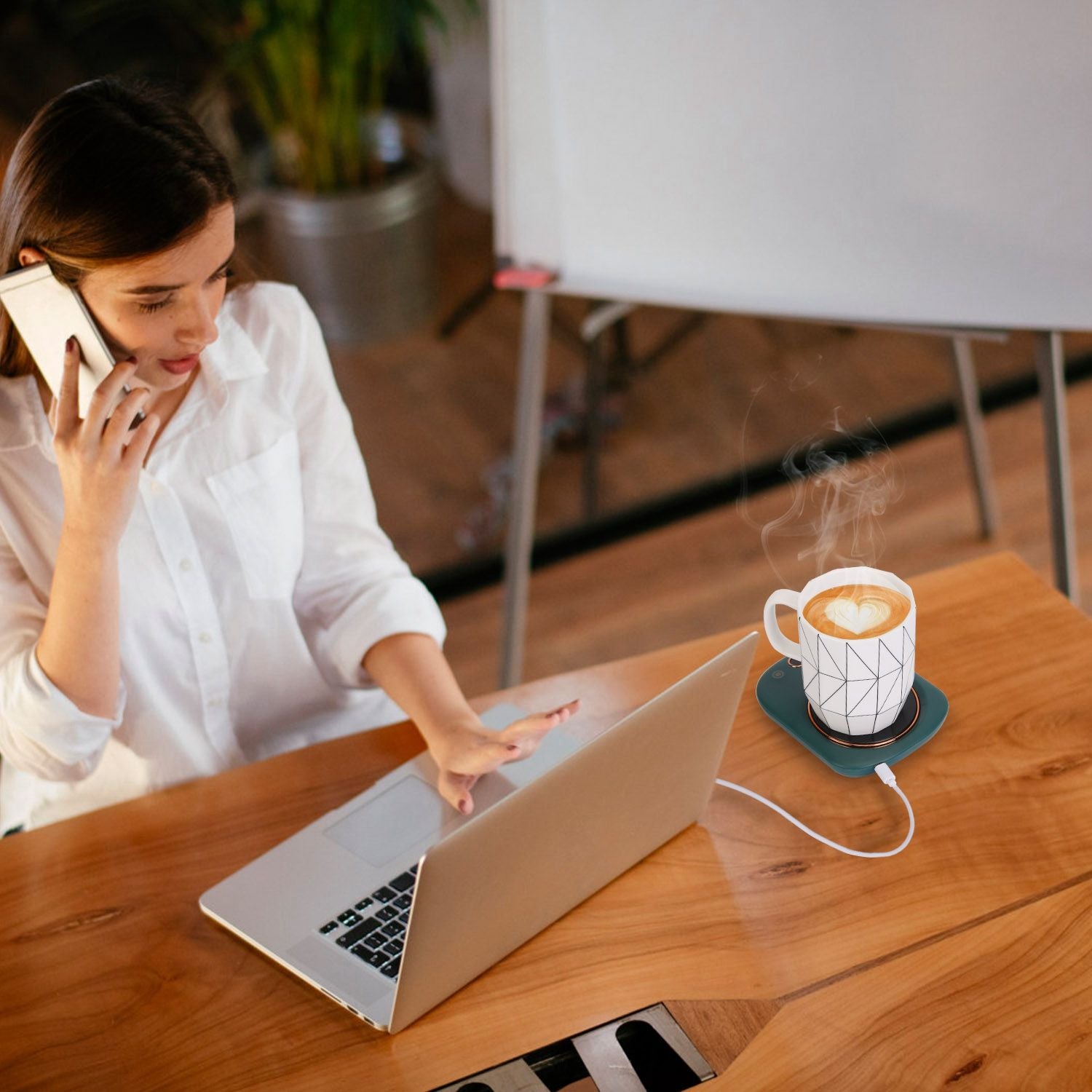 Smart Electric Coffee Mug Warmer with Auto Shut Off - USB Connection, 3 Temperature Settings for Coffee, Tea, & Milk