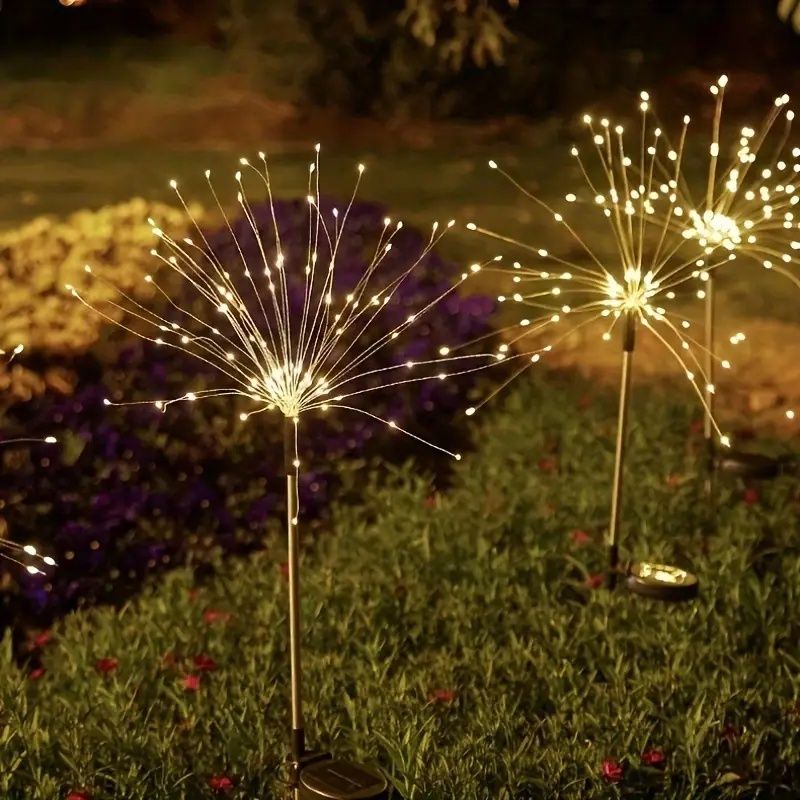 120 LED Solar Fireworks Lights, Starburst Fairy Lights with 8 Lighting Modes, IP4X, Solar Powered Pathway Lights for Patio, Yard, Christmas Holiday Decor, Plastic & Copper Material, No Feather,