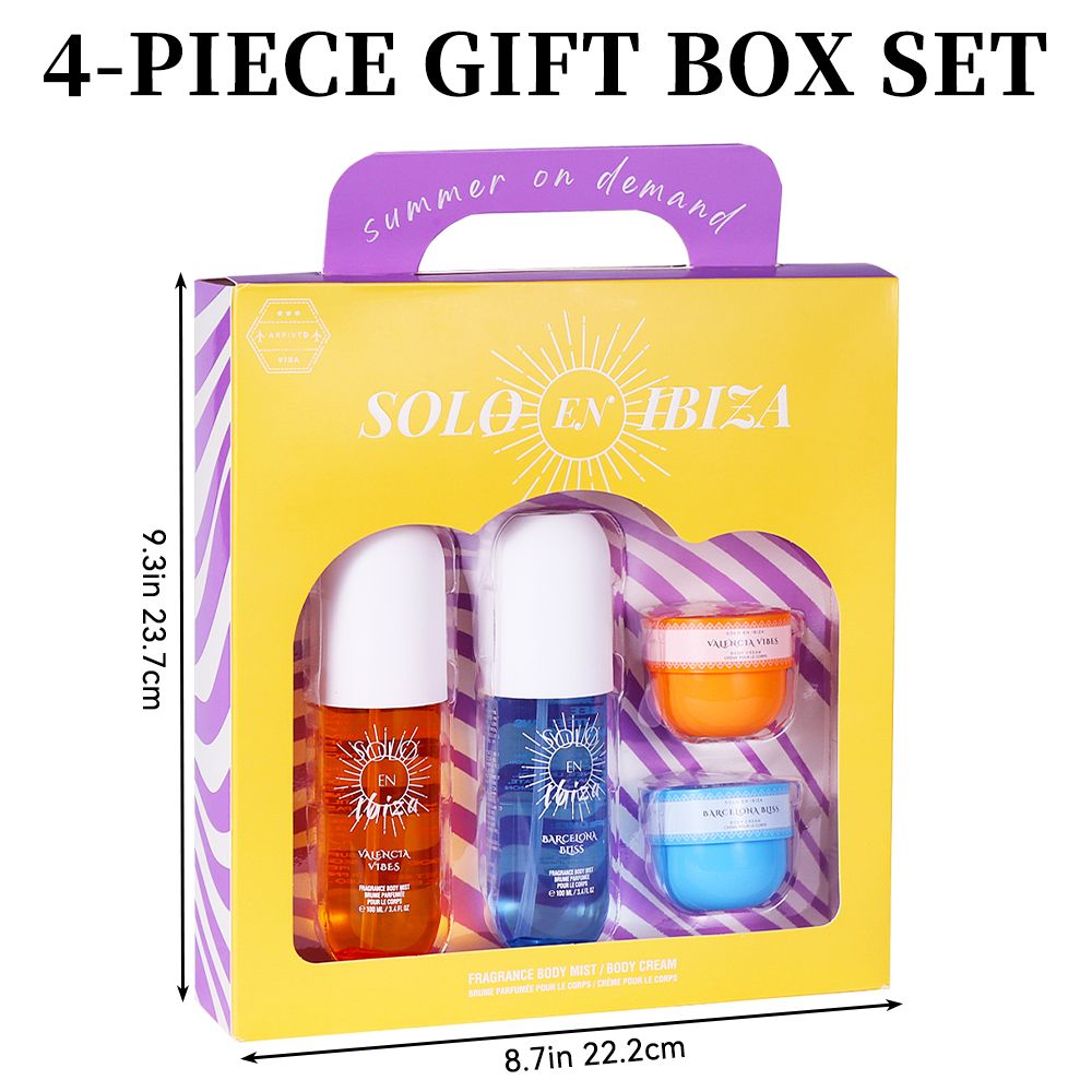 4pc Scented Body & Hair Mist & Cream Travel Set - 4 Long Lasting Fragrances for Men & Women - Perfect for Dating, Daily Use, Parties - Ultimate Gift Box