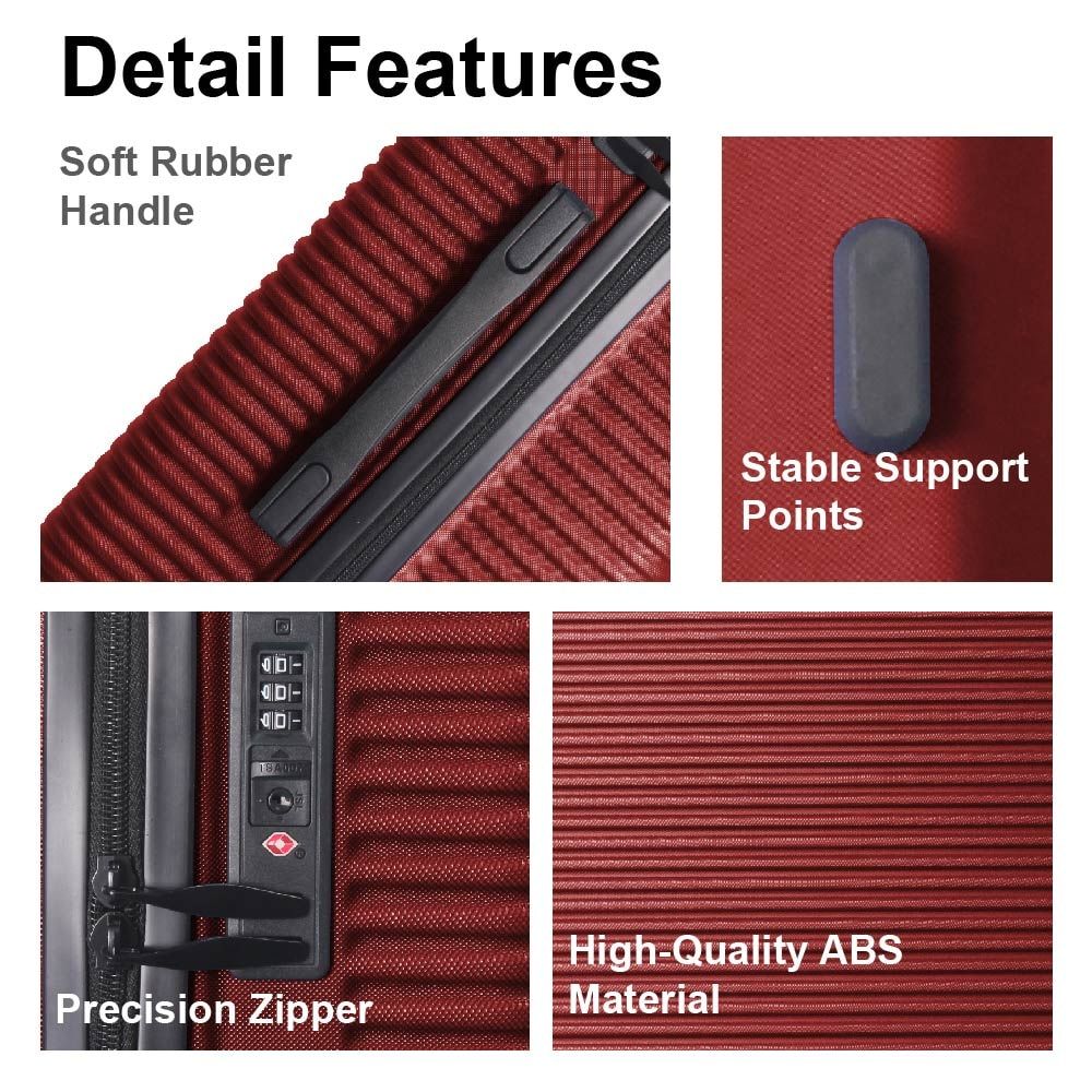 Luggage Sets ABS Hardshell 3pcs Luggage, Lightweight Durable Suitcase sets Spinner Wheels Suitcase with TSA Lock 20''24''28'' Available(WINE RED)