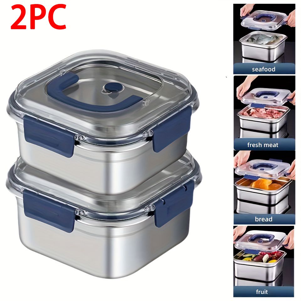 Yakimoto 2/4/6/8/10 PCS Extra-Large Stainless Steel Food Storage Containers With Blue Lids - Deep Design, Airtight Seal, Perfect For Refrigerator Organization, Meal Prep, Lunch Boxes & Kitchen Pantry