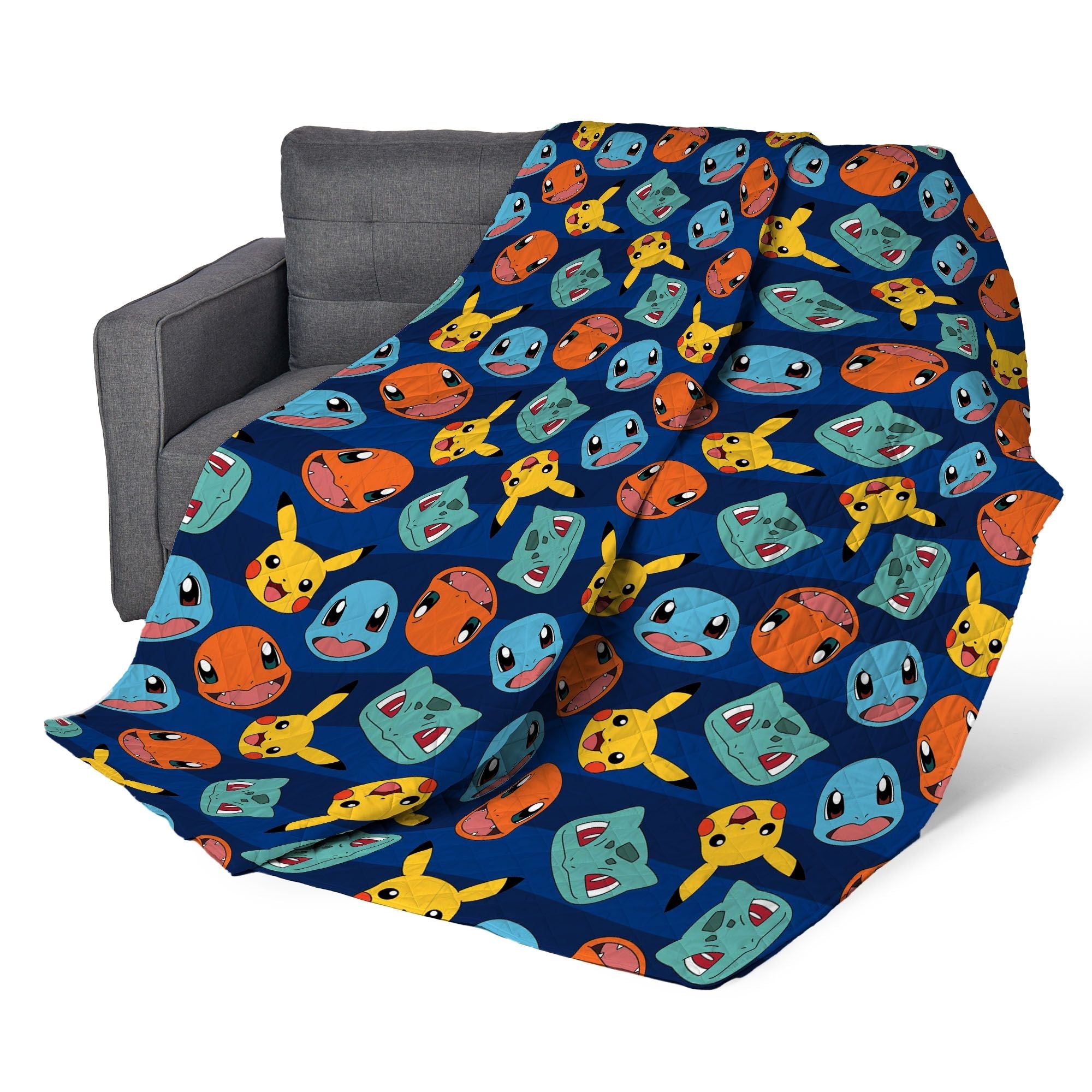 Pokemon Striped Favorites Twin Quilted Blanket 60 x 90 inches